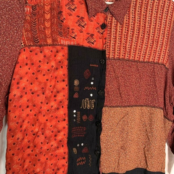 Nada Valley Womens Button Front Top Plus Size 2X Burgundy Black Patchwork - Picture 7 of 11